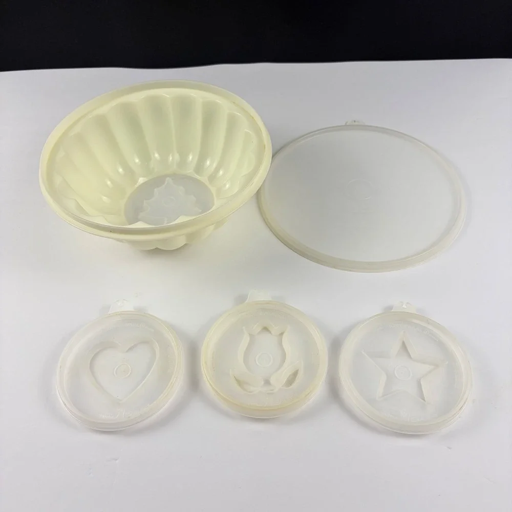 Vintage 1970s Tupperware Jel-N-Serve Jello Mold Set Sheer Cream 6 Piece